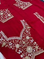 Surkh Red Embellished Saree