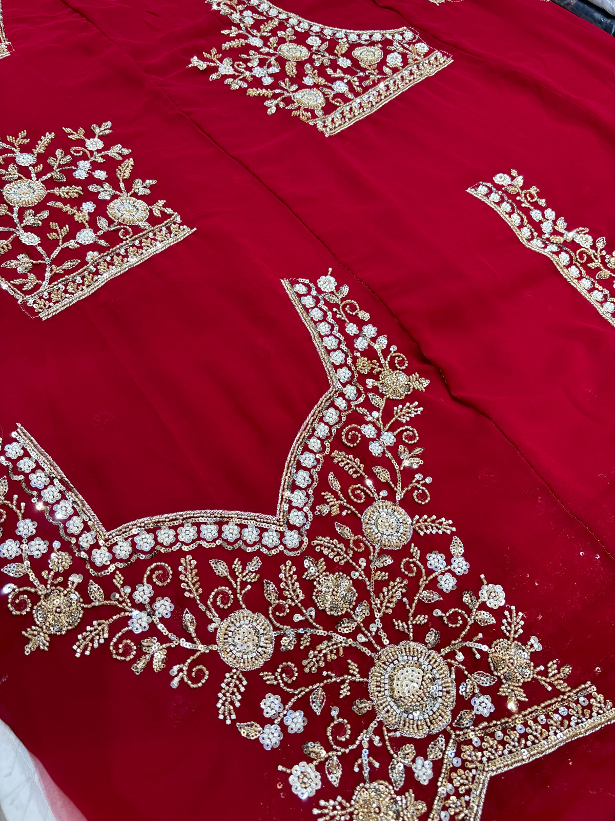 Surkh Red Embellished Saree