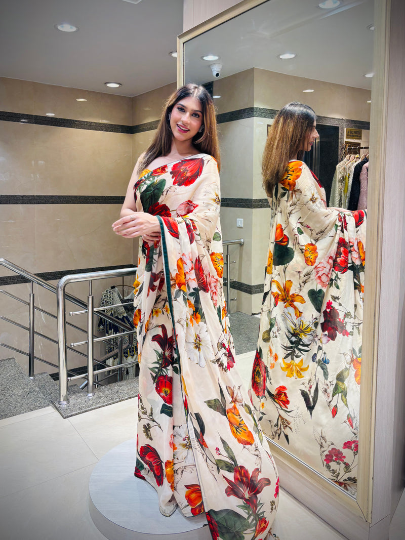 Floral Saree with Heavy Embellished Jacket
