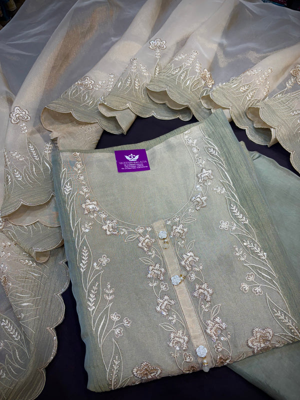Sage Green Crushed Organza Suit Set
