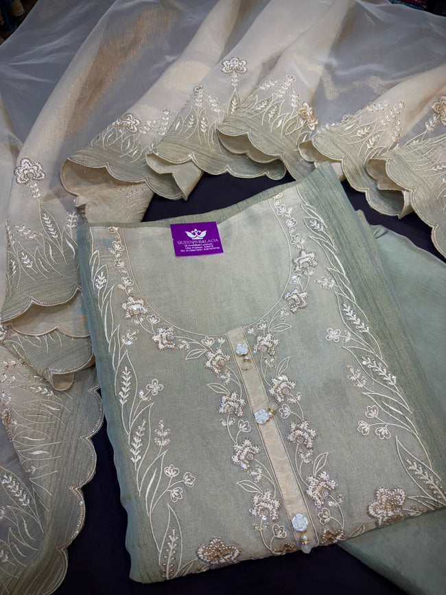 Sage Green Crushed Organza Suit Set Hover Image