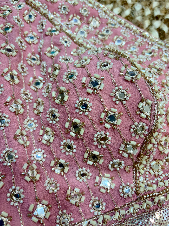 Blush Pink Mirror-Embellished Saree Main Image