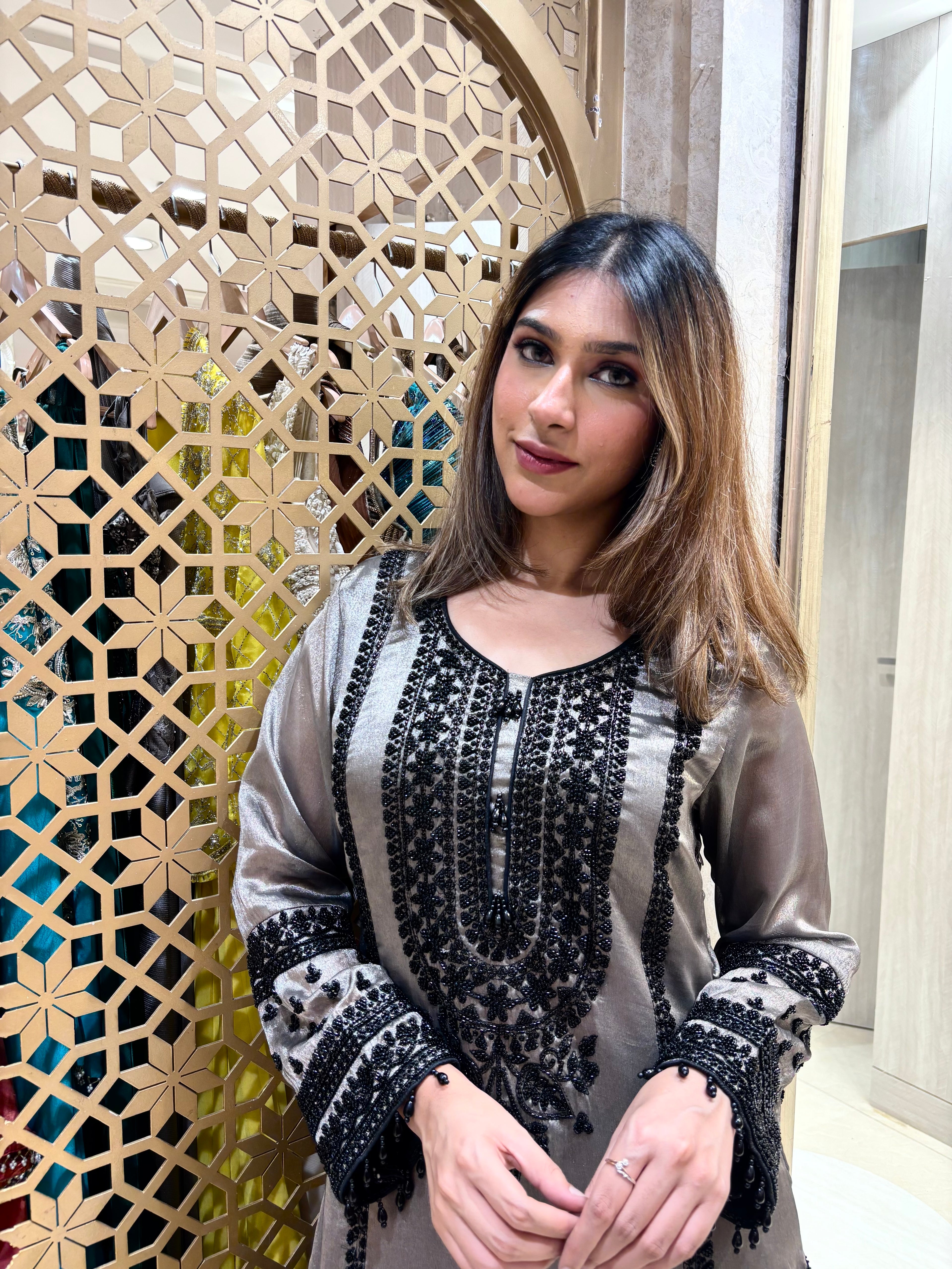 Black  Tissue Silk Pakistani Suit Set