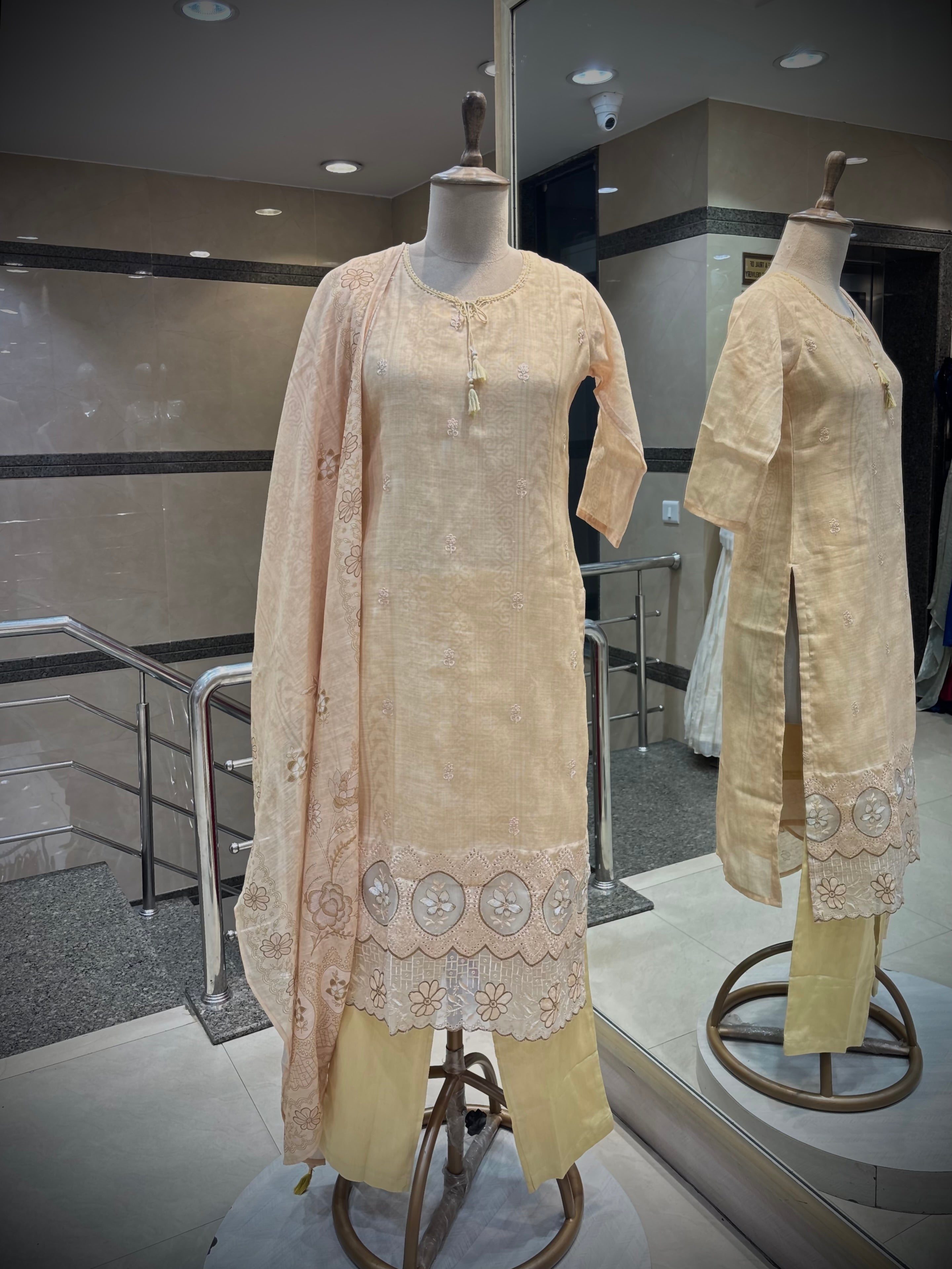 Pastel Peach Floral Cutwork Kurta Set