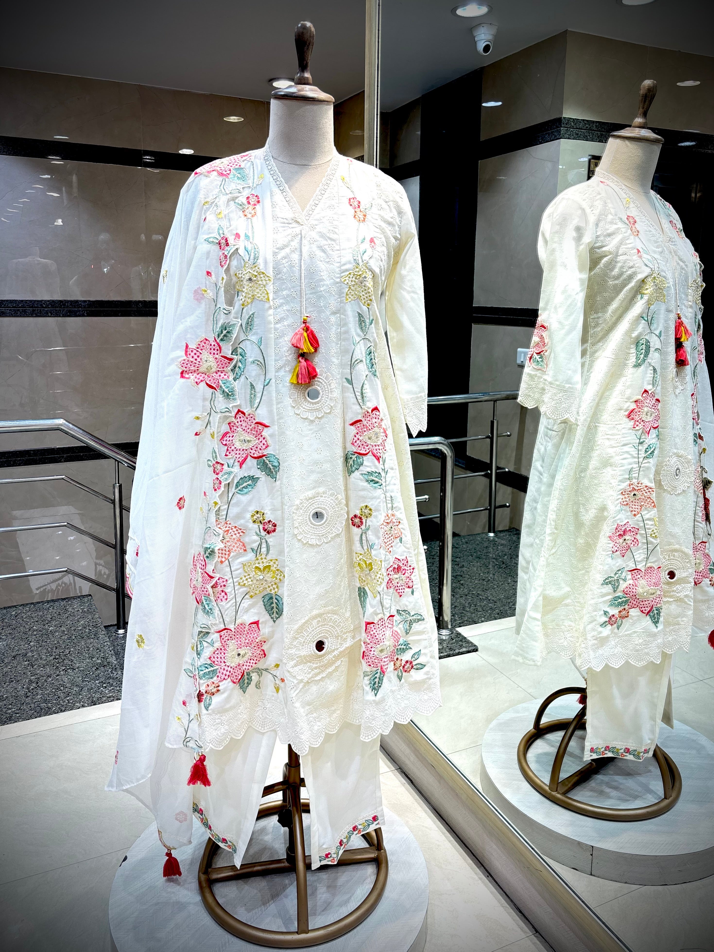 Off White Elegance: Embroidered & Cutwork Suit