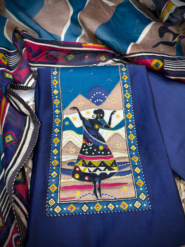 Blue Artistic Unstitched Suit Set Hover Image