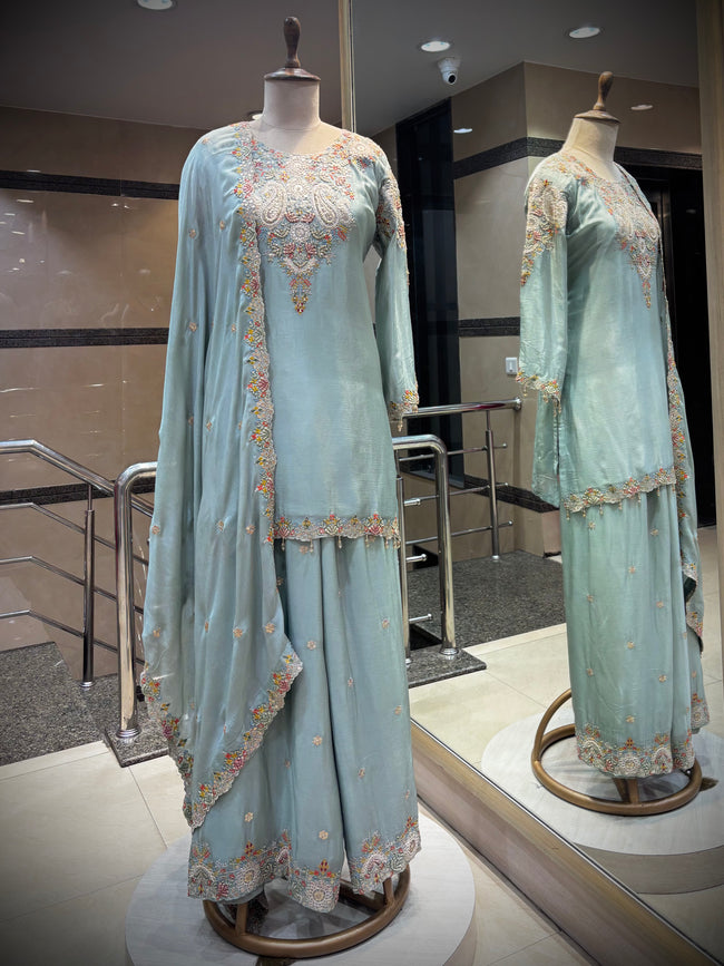 Mint Green Sharara Set Hover Image