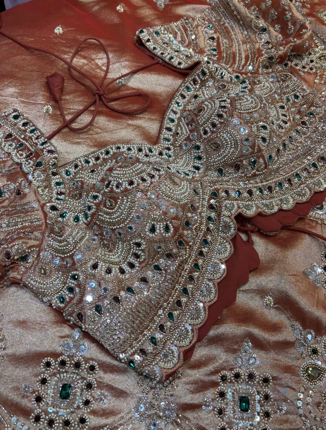 Karwa Peach Embellished Saree Hover Image