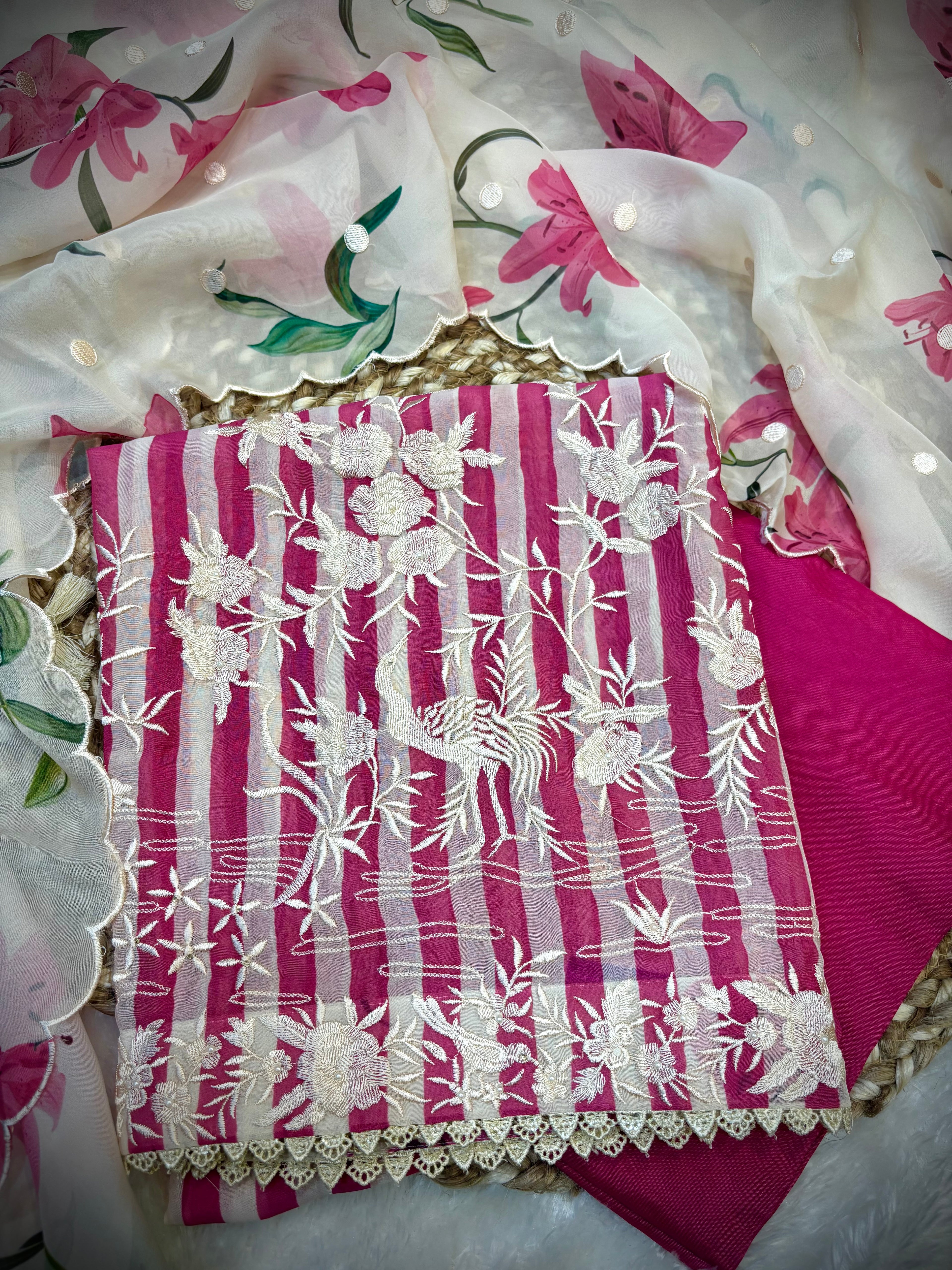 Flamingo Magenta Unstitched Suit Set