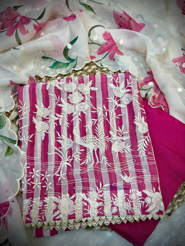 Flamingo Magenta Unstitched Suit Set