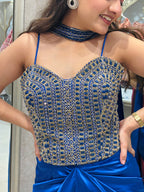 Electric Blue Embellished Drape Set