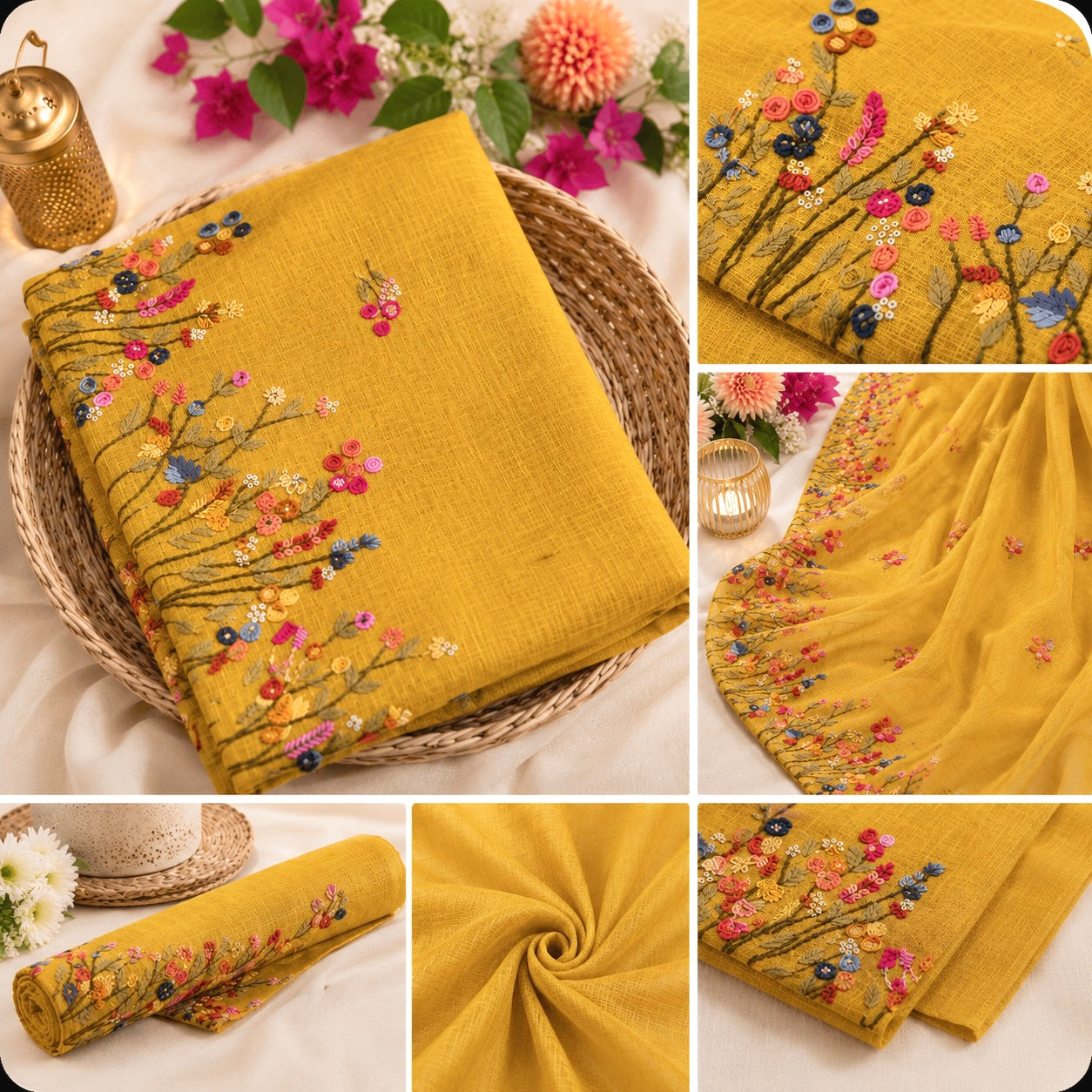 Mustard Saree with French Knot