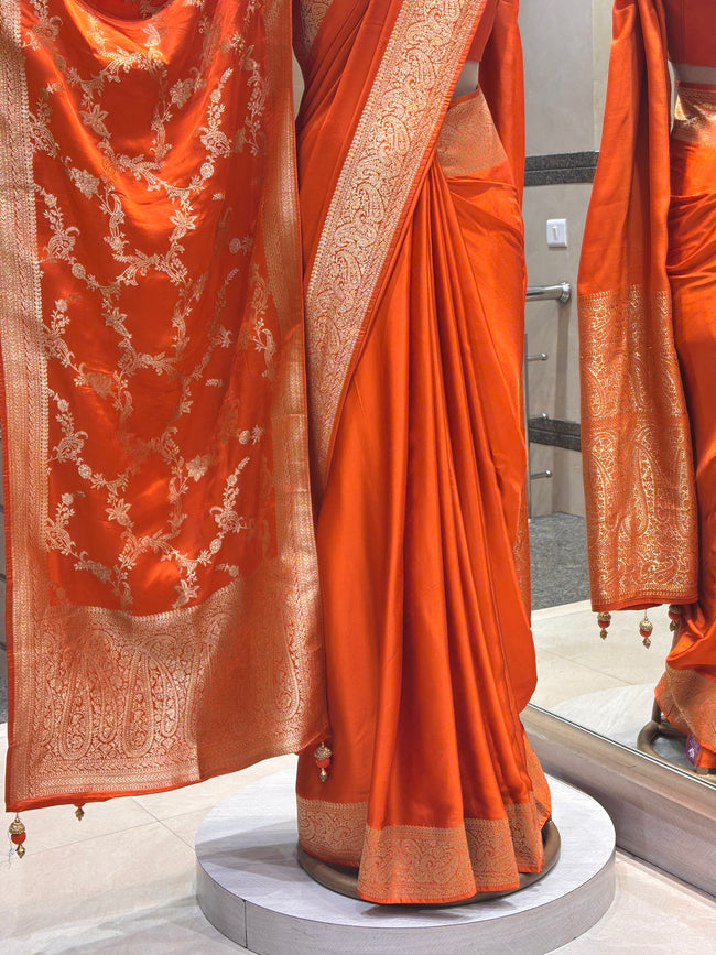 Traditional Orange Saree with Dupatta Main Image
