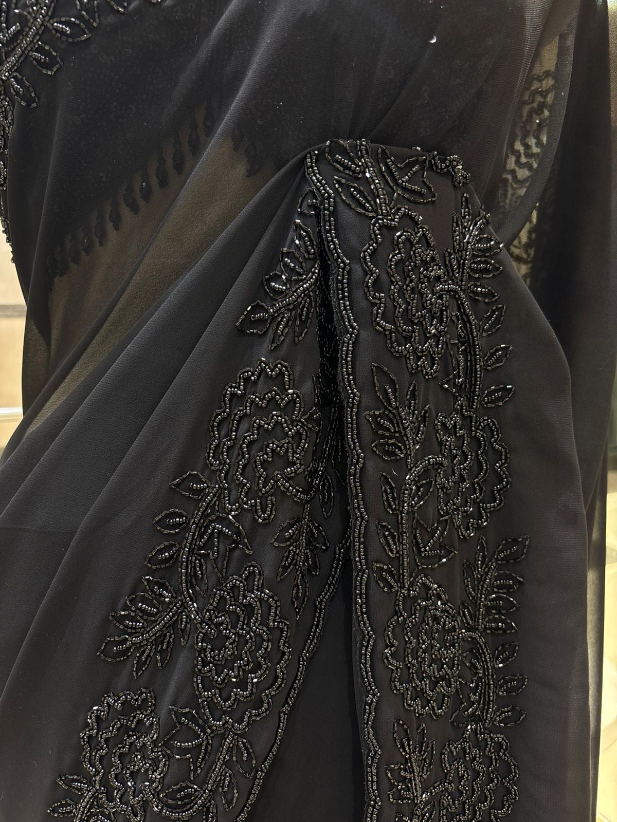 Midnight Elegance Black Saree in Premium Georgette
