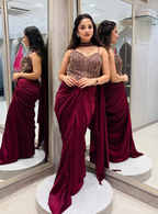 Maroon Embellished Drape Set
