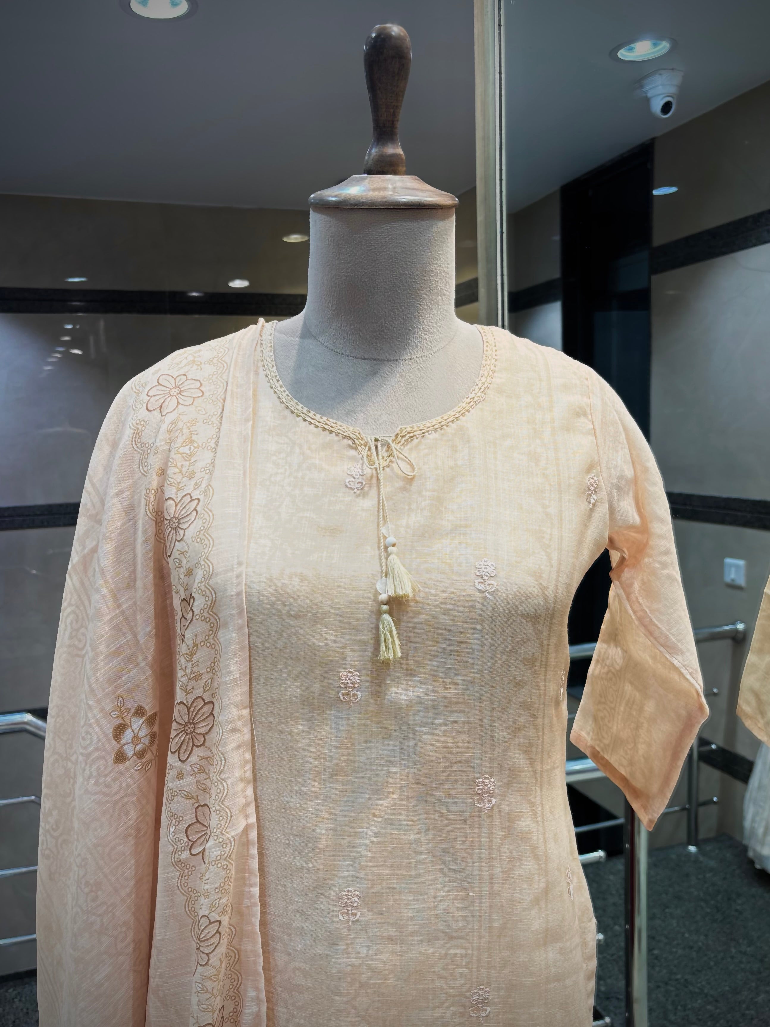 Pastel Peach Floral Cutwork Kurta Set