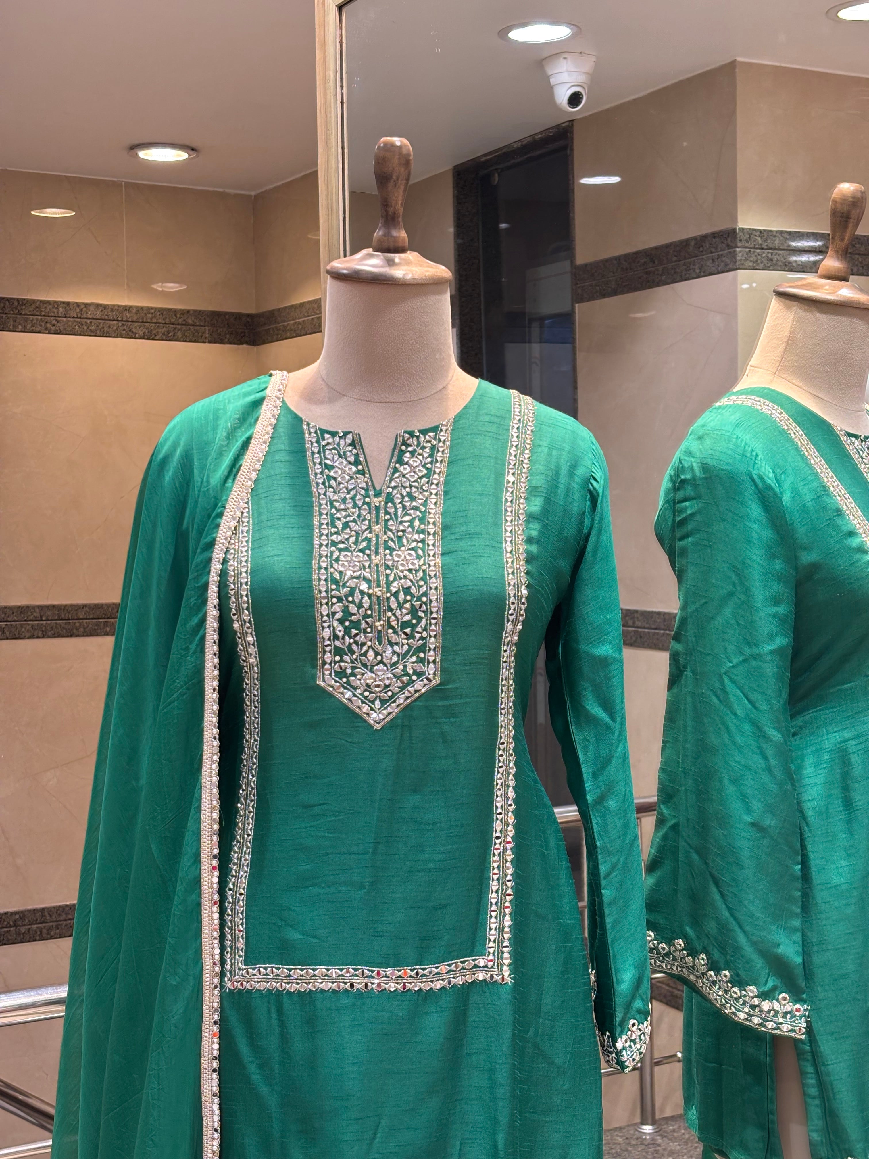 Emerald Green Silk Farshi Suit Set