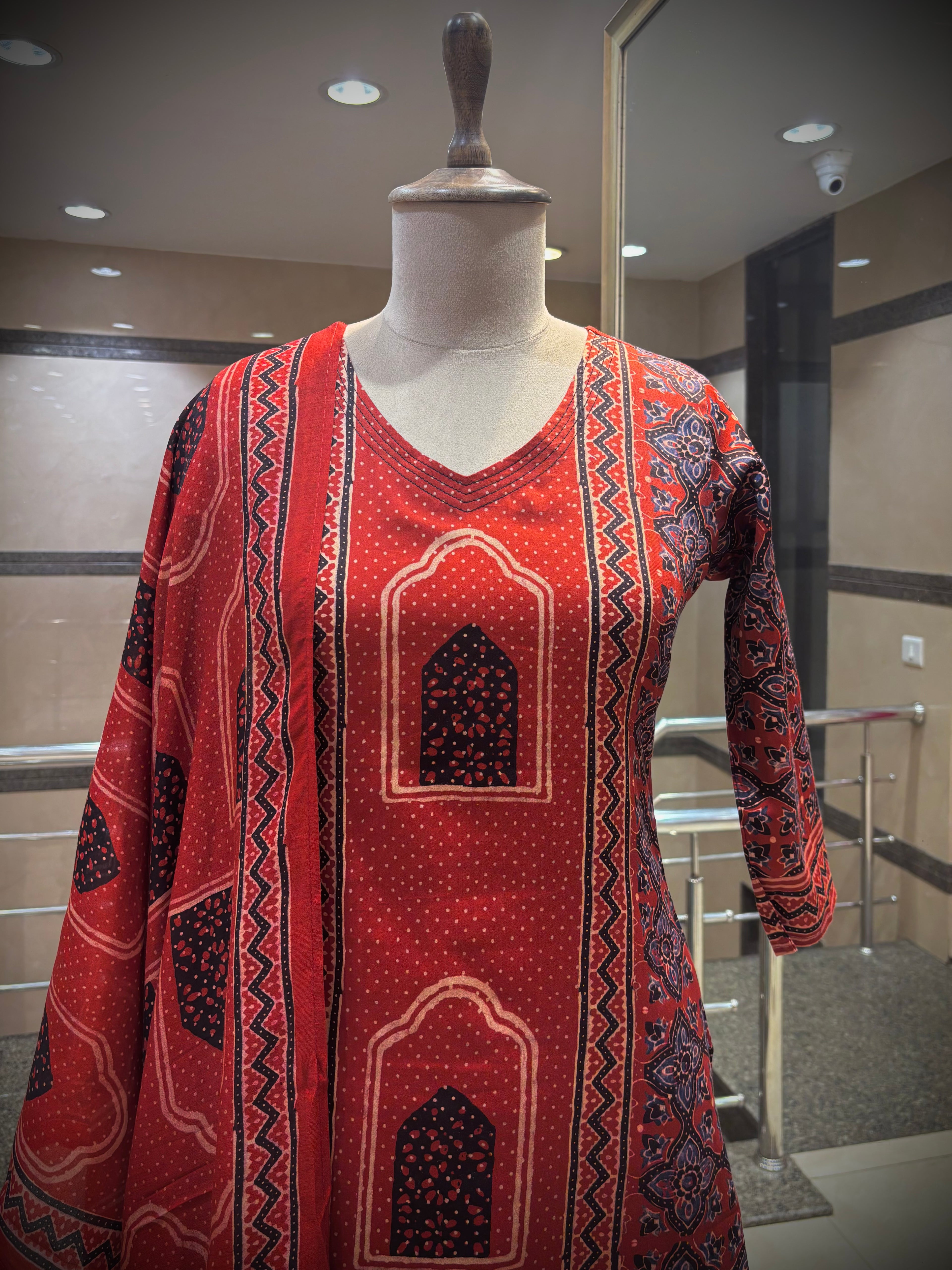 Terracotta Rust Ajrakh Print Kurta Set
