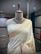 Ivory Silk Saree with Antique Gold