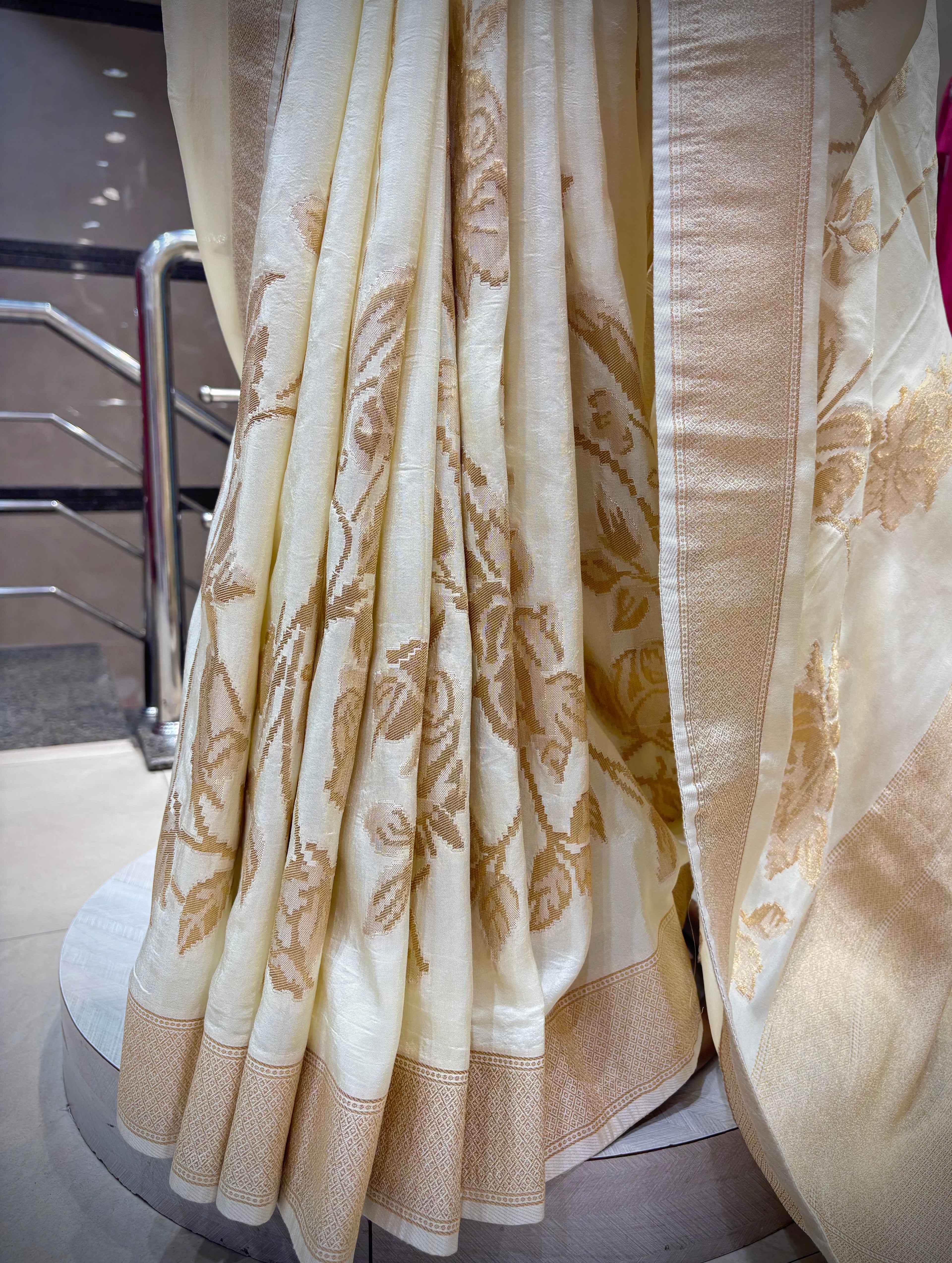 Ivory Silk Saree with Antique Gold