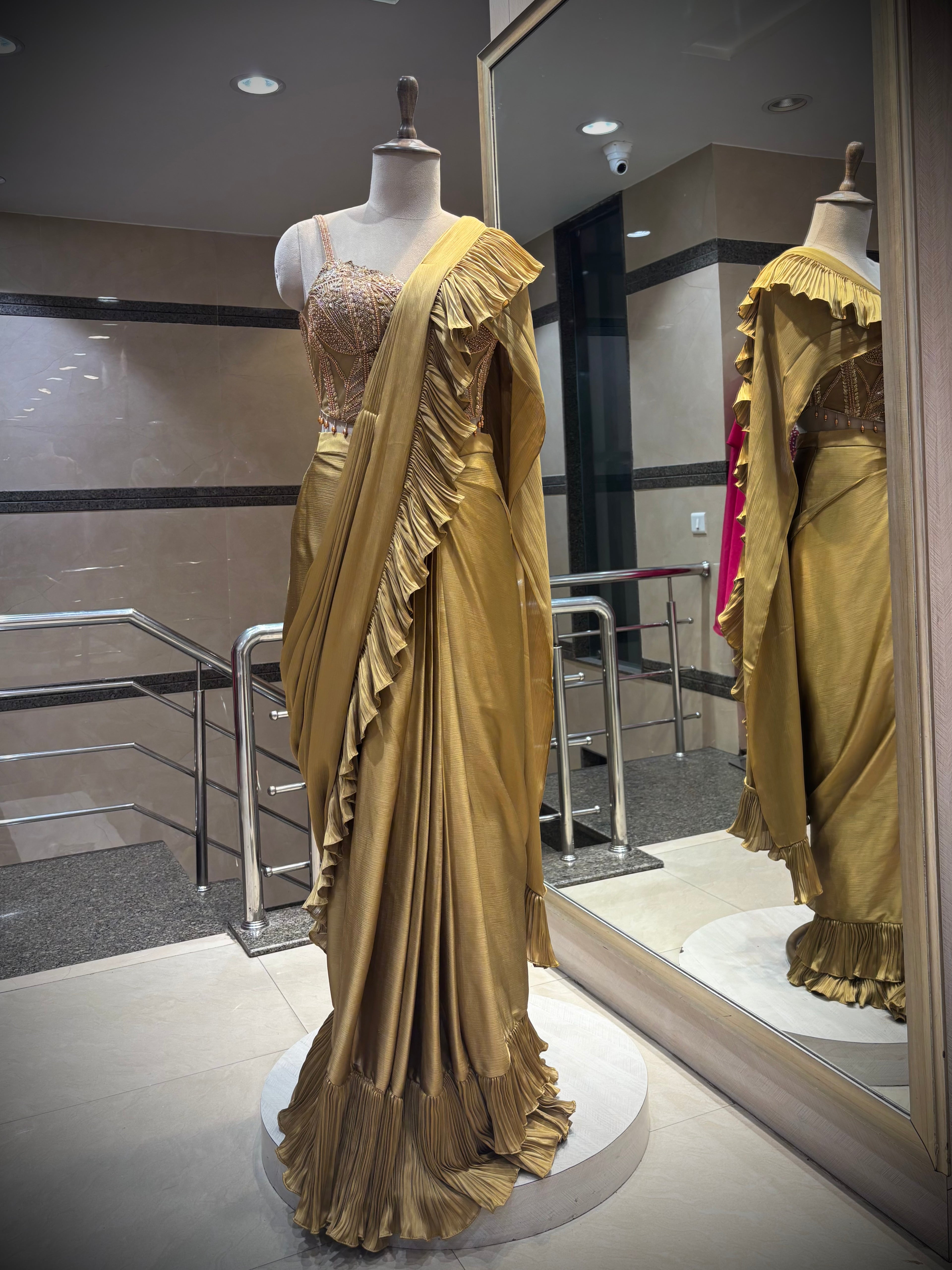 Antique Gold Ruffled Concept Saree Set (Copy)