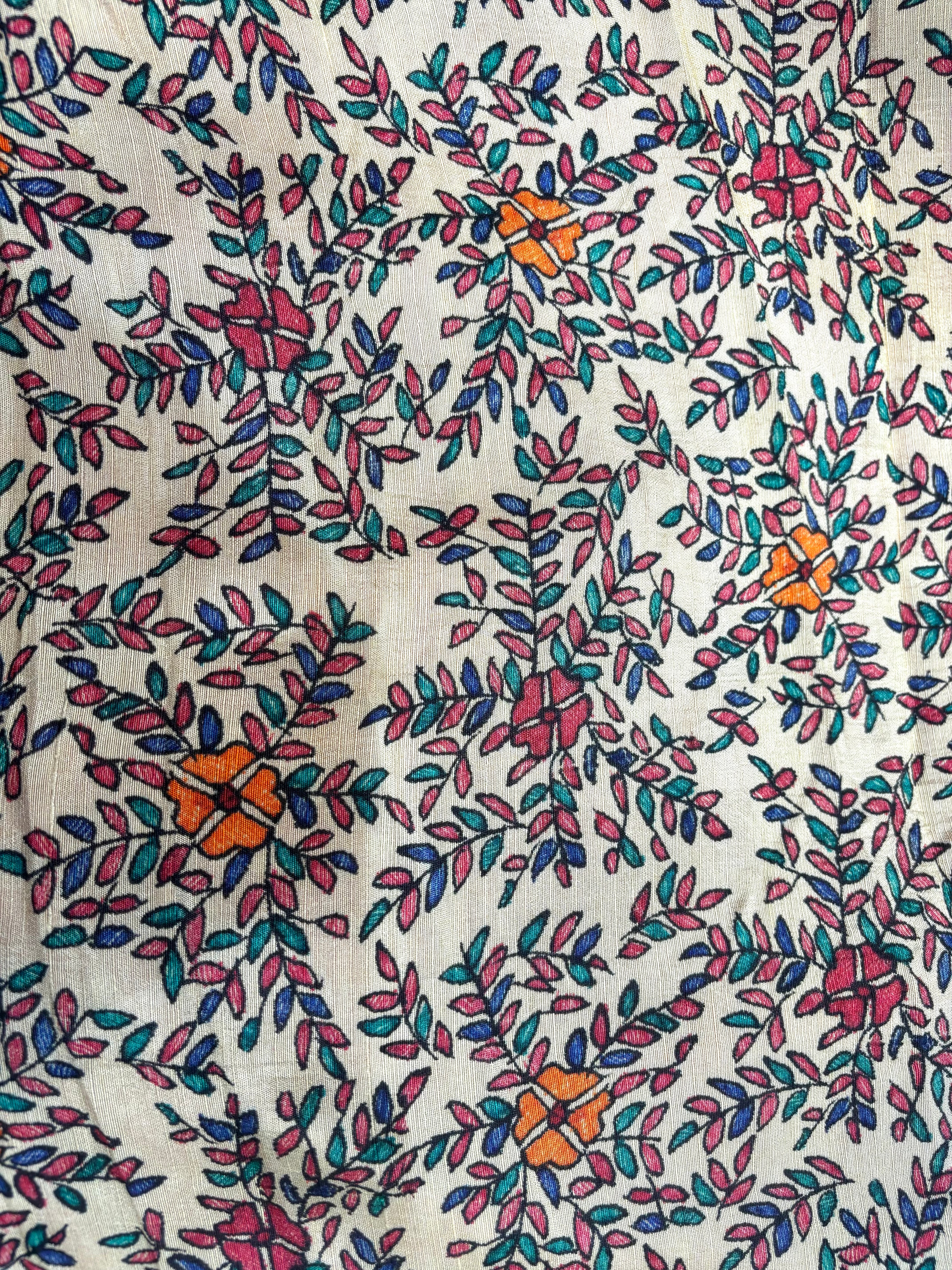 Magenta Bandhani Tussar Silk Saree with Kalamkari Border