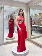 Crimson Glamour Pre-Draped Saree Set