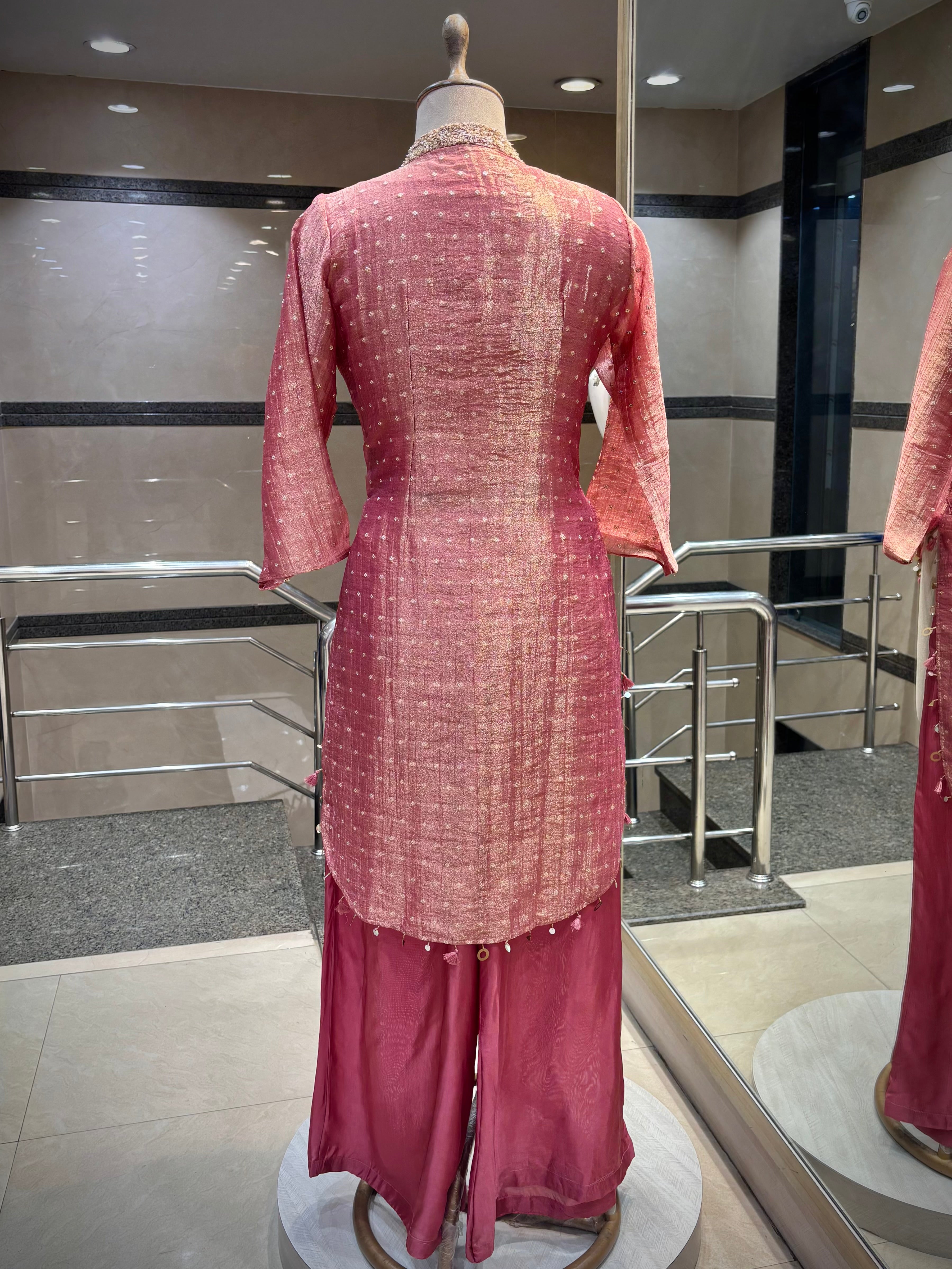 Roses pink High Low Kurta Set