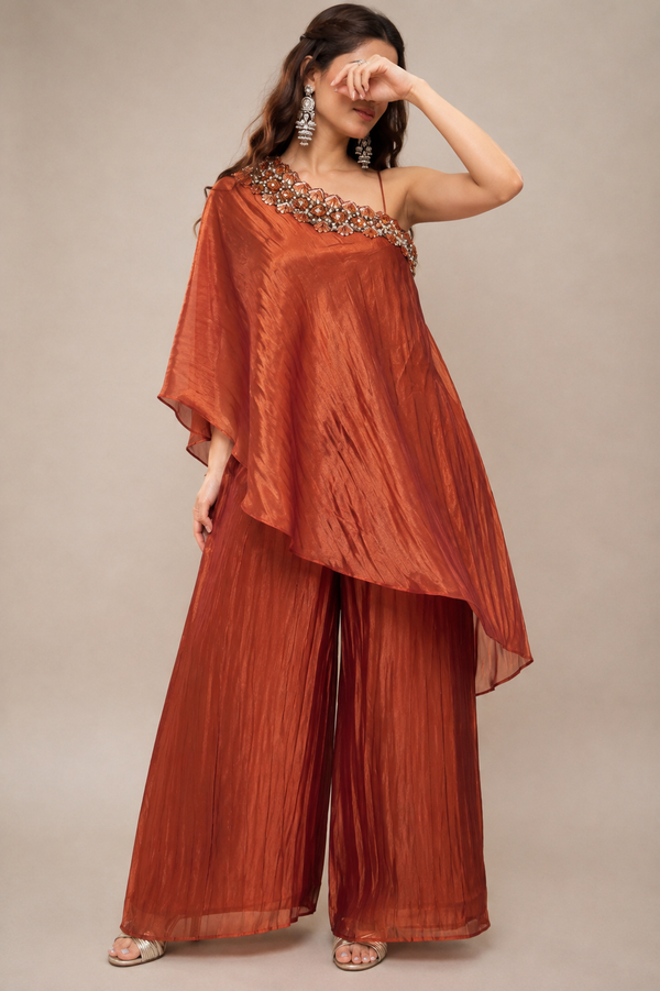 Rust Draped Cape Palazzo Set