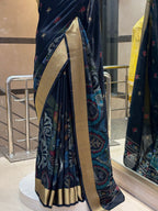 Midnight Kantha and Madhubani Print Saree