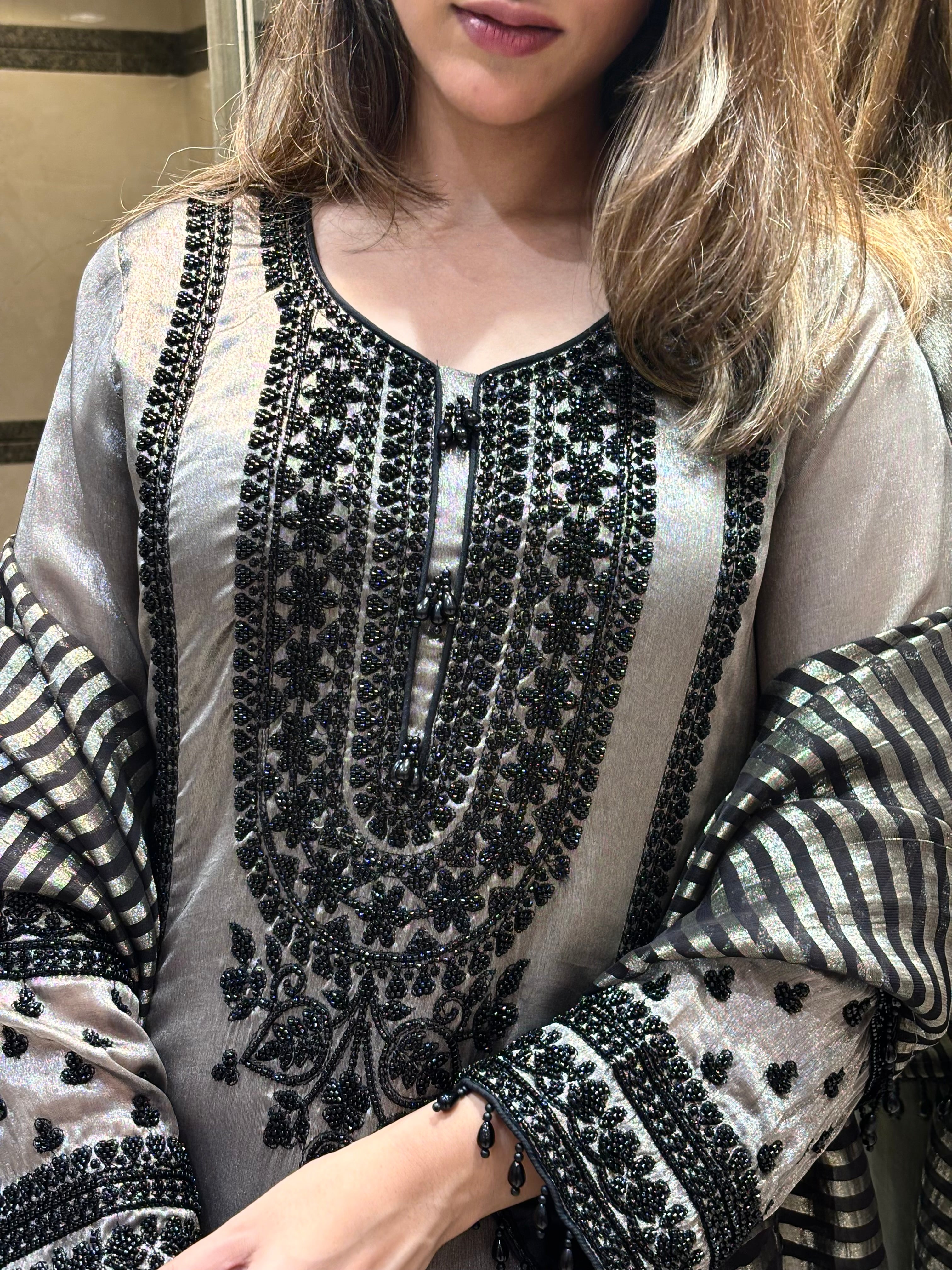 Black  Tissue Silk Pakistani Suit Set