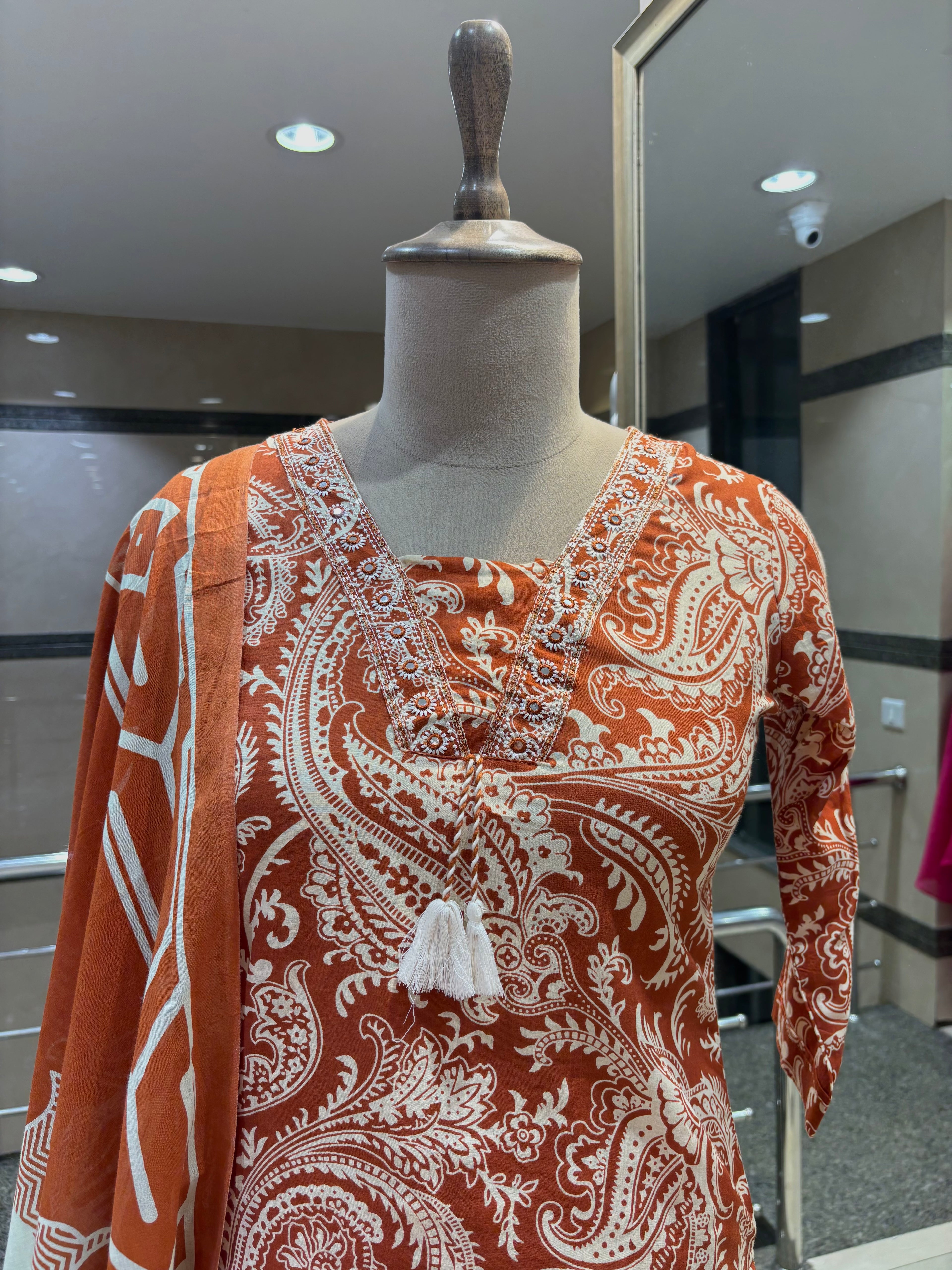 Rust Paisley Printed Kurta Set
