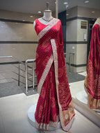 Handcrafted Bandhani Saree with Gota Patti