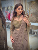 Misty Taupe Pre Draped Saree Set