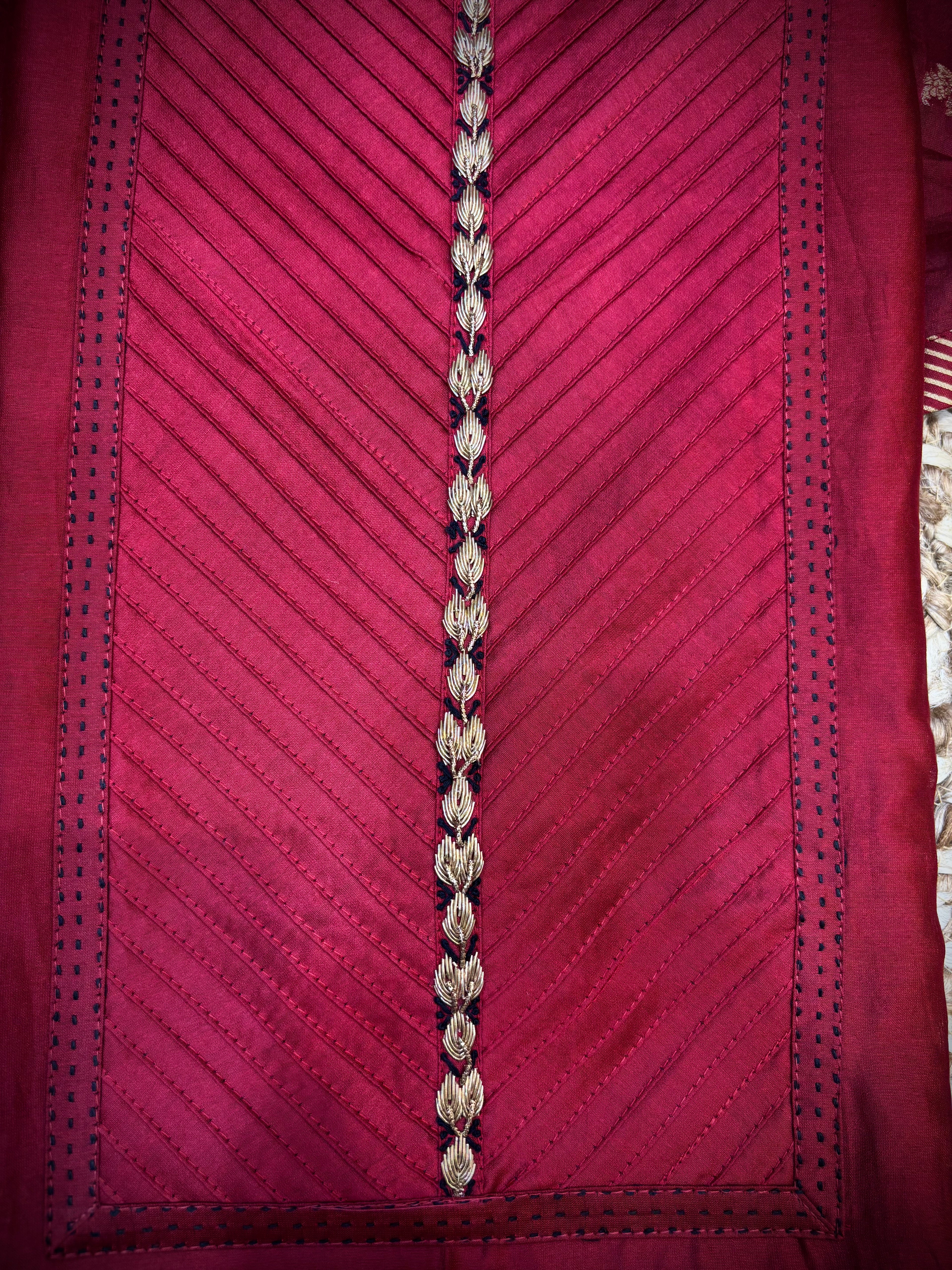 Zardozi Crimson Unstitched Suit