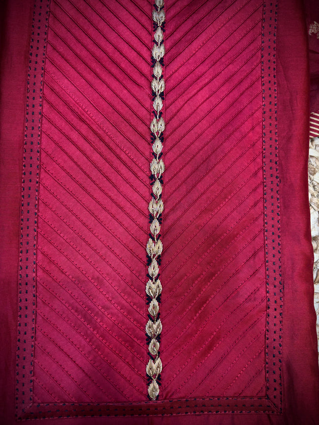 Zardozi Crimson Unstitched Suit Main Image