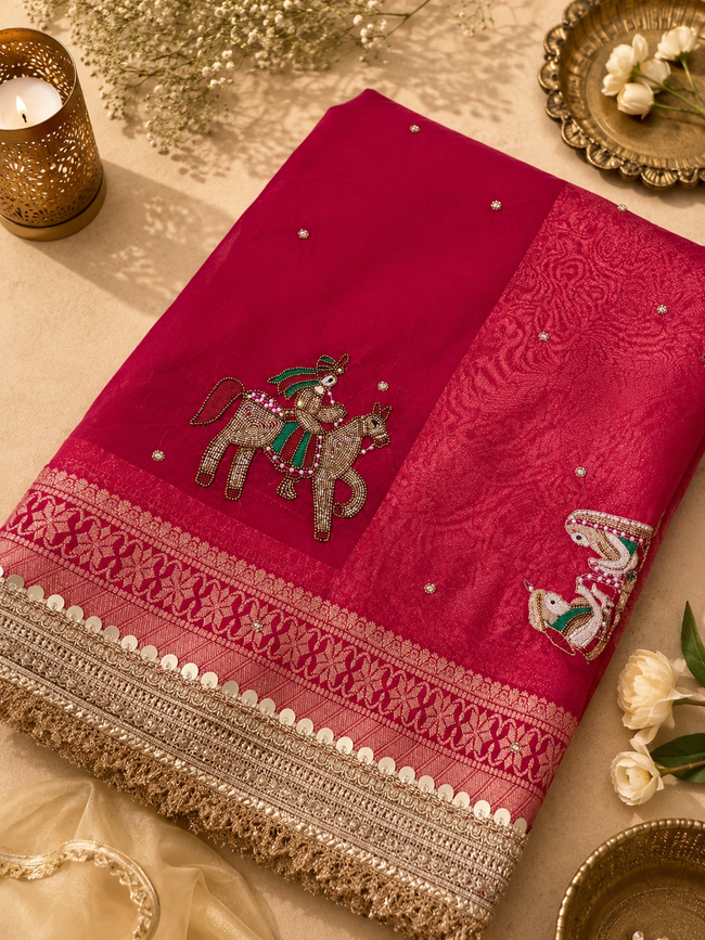 Pink Doli & Dhol Embellished Saree Hover Image