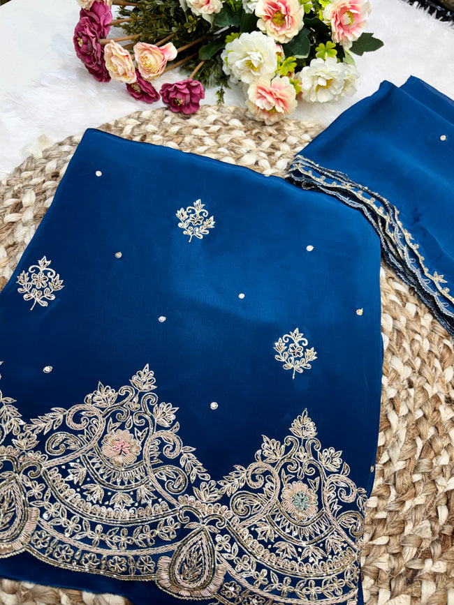 Royal Blue Dori Unstitched Suit Set Hover Image