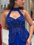 Velora Royal Blue Draped Set