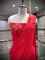 Crimson Sculpted Pre-Draped Saree