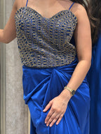 Electric Blue Embellished Drape Set