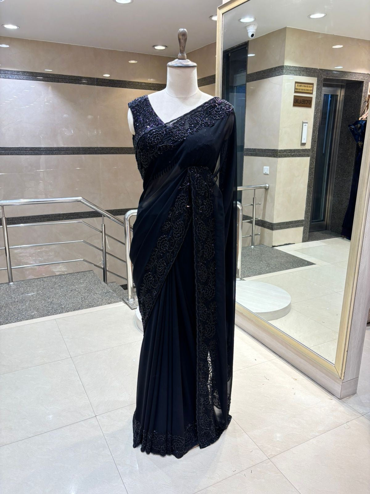 Midnight Elegance Black Saree in Premium Georgette