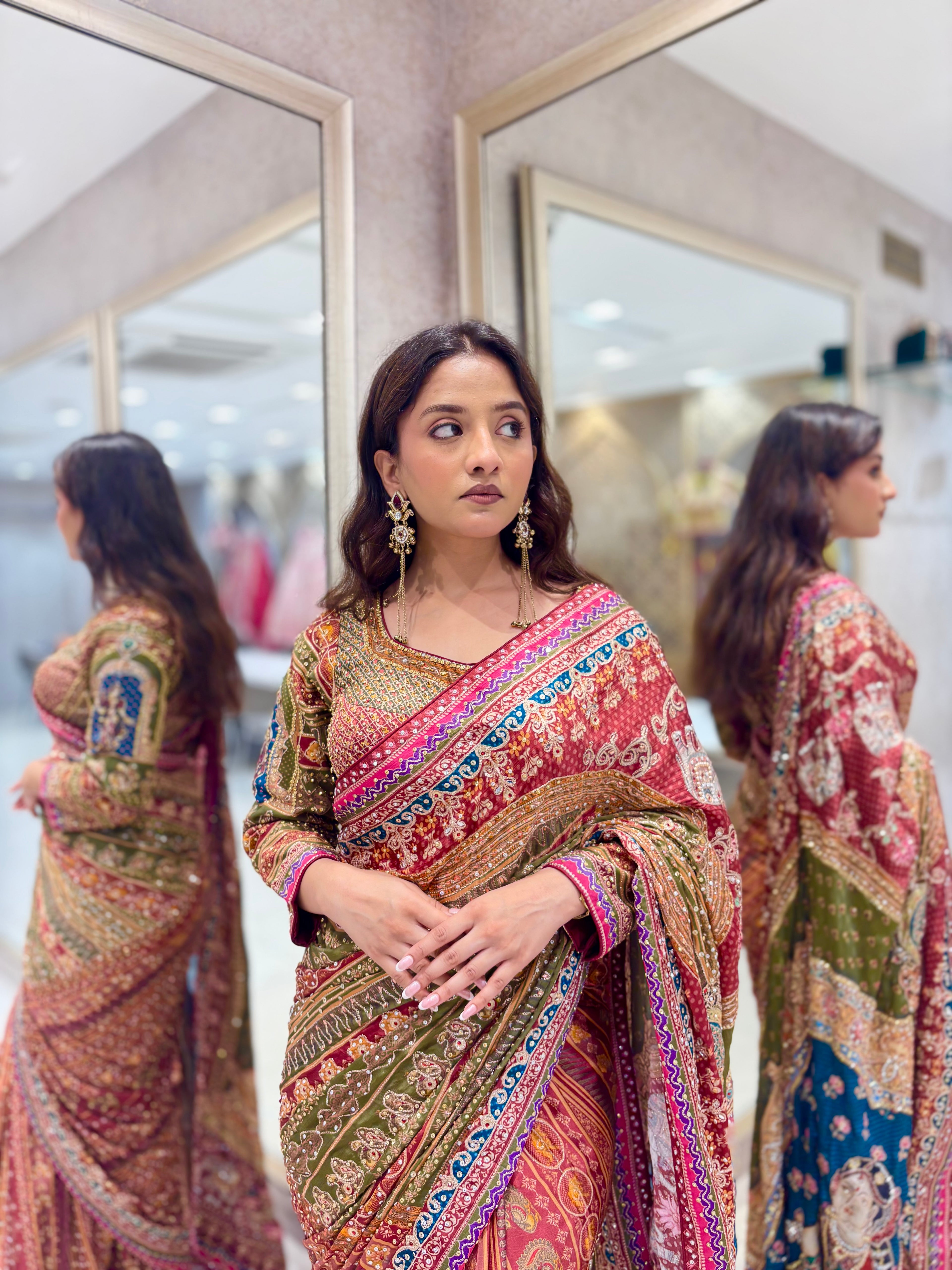 Royal Multi-Hues Embroidered Heritage Saree