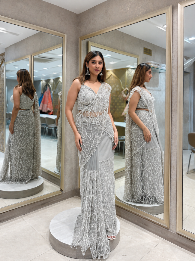 The Grey Pearl Saree Hover Image