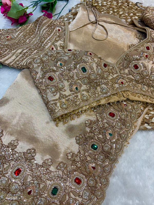 Metallic Gold Embellished Tissue Silk Saree