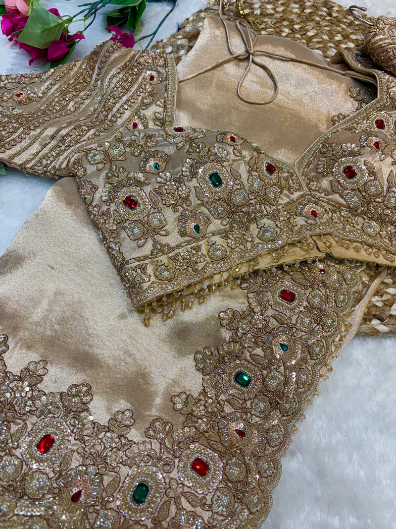 Metallic Gold Embellished Tissue Silk Saree