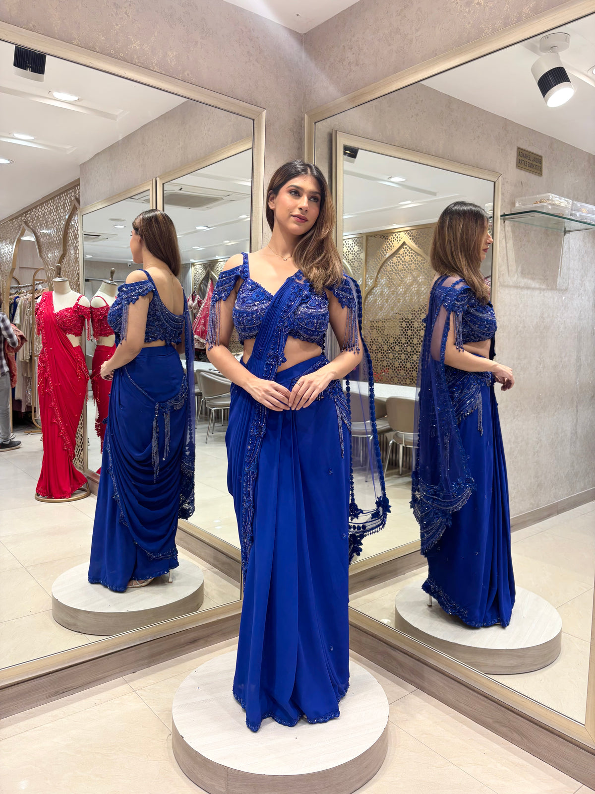 Royal Blue Pre-Draped Saree