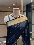 Midnight Kantha and Madhubani Print Saree