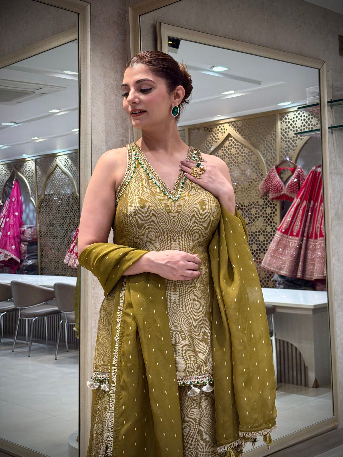 Olive Gold Sharara Set