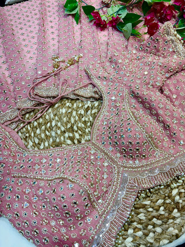 Blush Pink Mirror-Embellished Saree